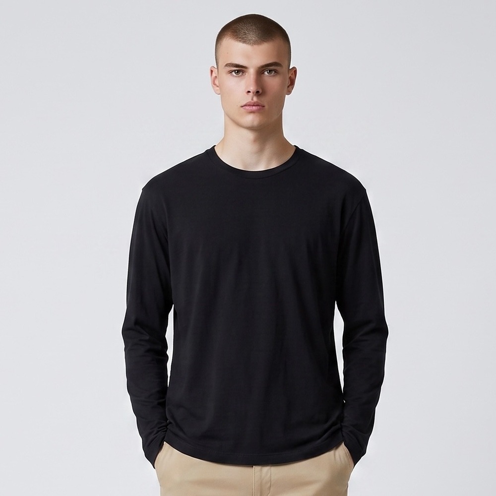 James Perse Standard Mens Long Sleeve Crew Neck T-Shirt Black 5 XXL Made in USA